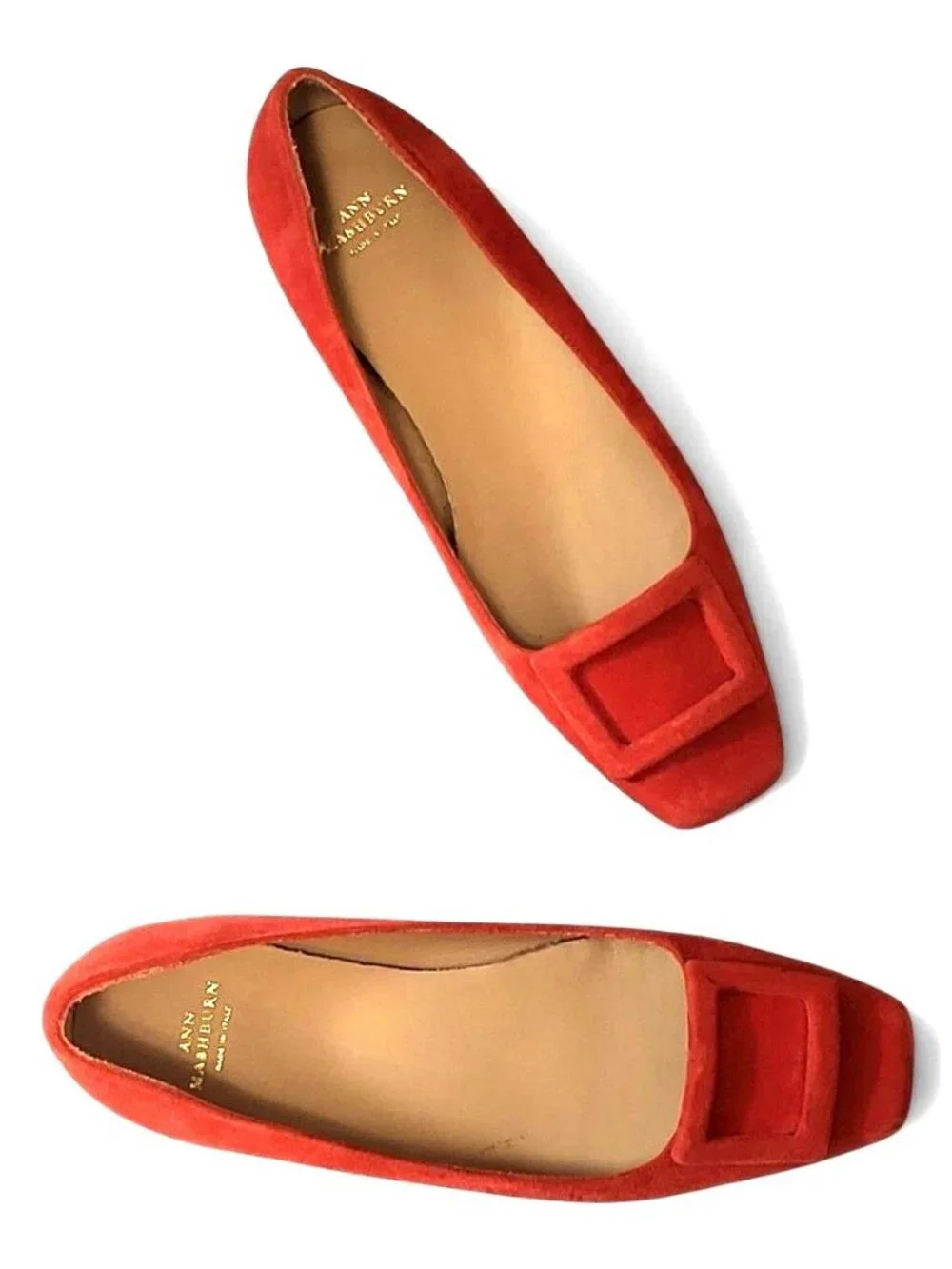 Ann Mashburn Buckle Shoe Suede Minimalist Square Toe Flats